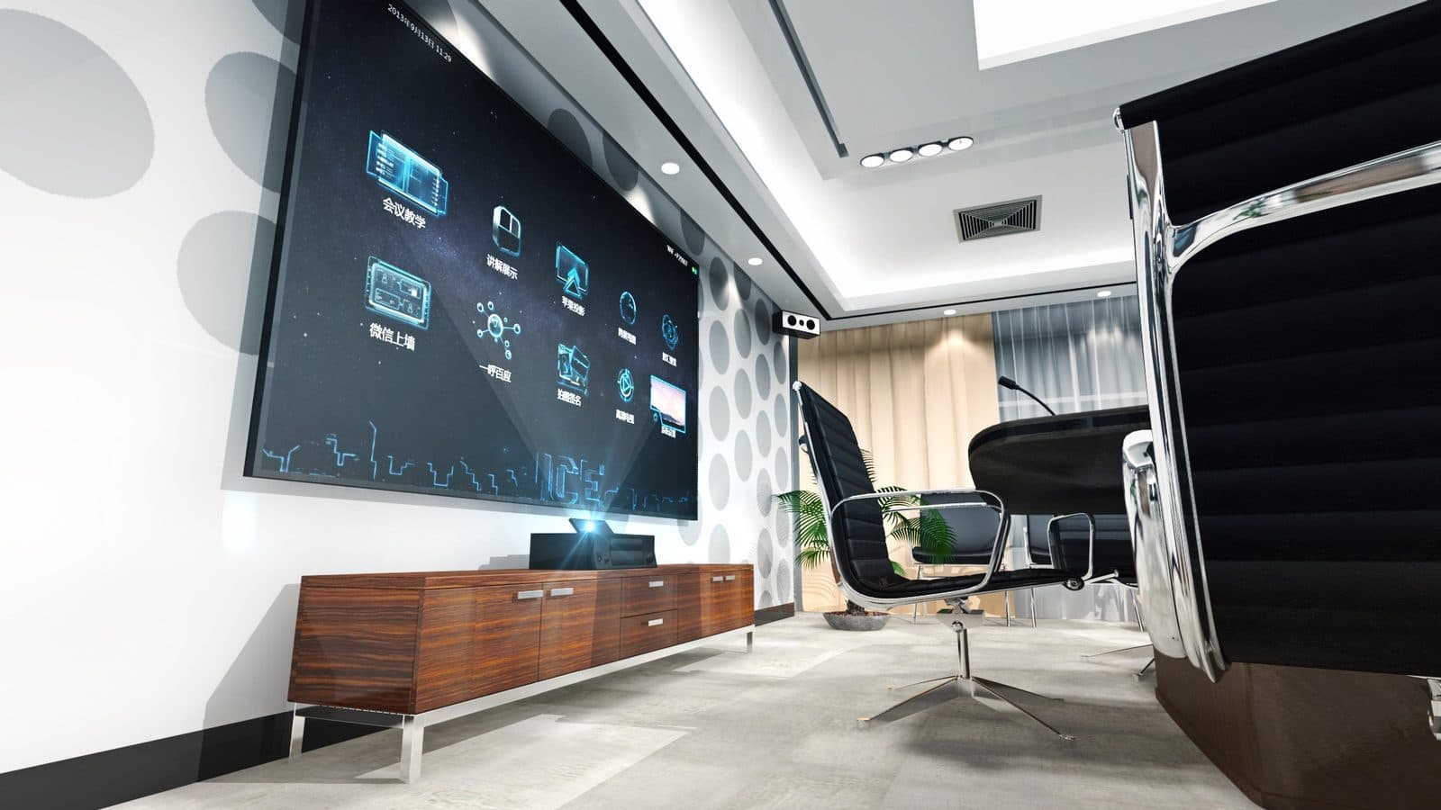Modern conference room outfitted with an interactive display